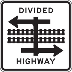 Rail Sign: Divided Highway with Light Rail Transit Crossing