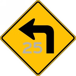 Semi-Custom Direction Sign: Left Turn (Advisory Speed)