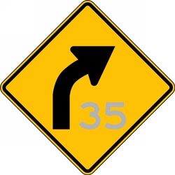 Semi-Custom Direction Sign: Right Curve (Advisory Speed)