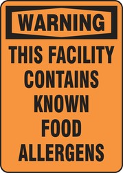 OSHA Warning Safety Signs: This Facility Contains Known Food Allergens