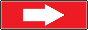 Safety Label: (White Arrow Red Background)