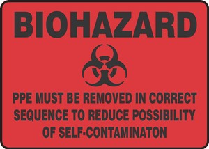 Biohazard Safety Sign: PPE Must Be Removed In Correct Sequence To Reduce Possibility Of Self-Contamination