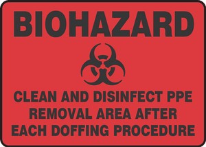Biohazard Safety Sign: Clean And Disinfect PPE Removal Area After Each Doffing Procedure