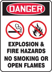 OSHA Danger Safety Sign: Explosion & Fire Hazards - No Smoking Or Open Flames