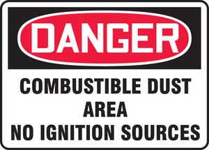 OSHA Danger Safety Sign: Combustible Dust Area - No Ignition Sources