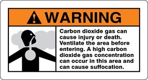 ANSI ISO Warning Safety Sign: Carbon Dioxide Gas Can Cause Injury Or Death