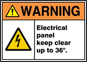 ANSI ISO Warning Safety Sign: Electrical Panel Keep Clear Up To 36".
