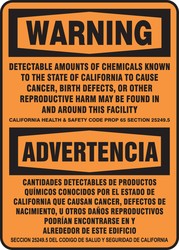 Bilingual OSHA Warning Safety Sign: Detectable Amounts Of Chemicals May Be Found...