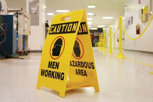 OSHA Caution Reversible Fold-Ups® Floor Sign: Watch For Forklifts - Keep Aisle Clear