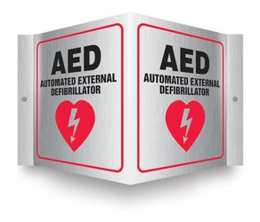 Brushed Aluminum 3D Projection™ Signs: AED Automated External Defibrillator