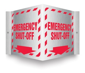 Brushed Aluminum 3D Projection™ Signs: Emergency Shut-Off