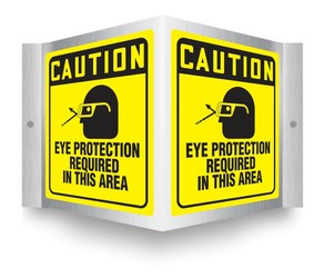 Brushed Aluminum 3D Projection™ Signs: Caution Eye Protection Required In This Area