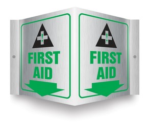 Brushed Aluminum 3D Projection™ Sign: First Aid