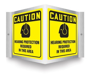 OSHA Caution Brushed Aluminum 3D Projection™ Sign: Hearing Protection Required In This Area