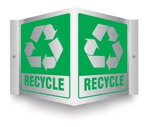 Brushed Aluminum 3D Projection™ Sign: Recycle