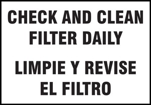 Safety Labels: Check And Clean Filter Daily, Bilingual 