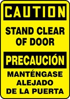 Bilingual OSHA Caution Safety Sign: Stand Clear Of Door