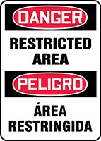 Bilingual OSHA Danger Safety Sign: Restricted Area