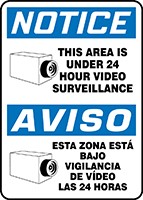 Bilingual OSHA Notice Safety Sign: This Area Is Under 24 Hour Video Surveillance