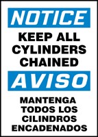 Bilingual OSHA Notice Safety Sign: Keep All Cylinders Chained