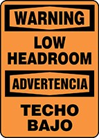 Spanish Bilingual OSHA Warning Safety Sign: Low Headroom