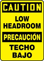 Bilingual OSHA Caution Safety Sign: Low Headroom