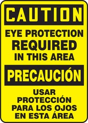 Bilingual OSHA Caution Safety Sign: Eye Protection Required In This Area