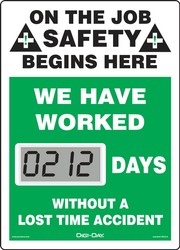 Mini Digi-Day® Electronic Scoreboards: On The Job Safety Begins Here - We Have Worked _ Days Without A Lost Time Accident