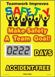 Mini Digi-Day® Electronic Scoreboards: Teamwork Improves Safety - Make Safety A Team Goal - _ Days Accident Free