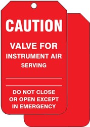 Caution Safety Tag: Valve For Instrument Air