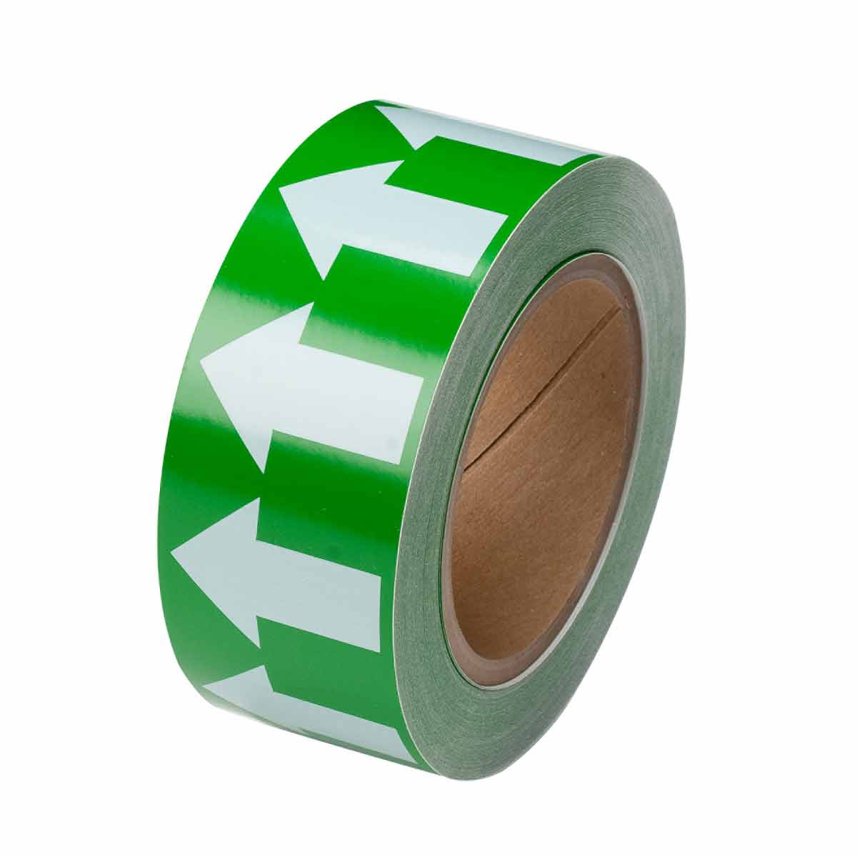 Pipe marker tape, green w/ white arrows