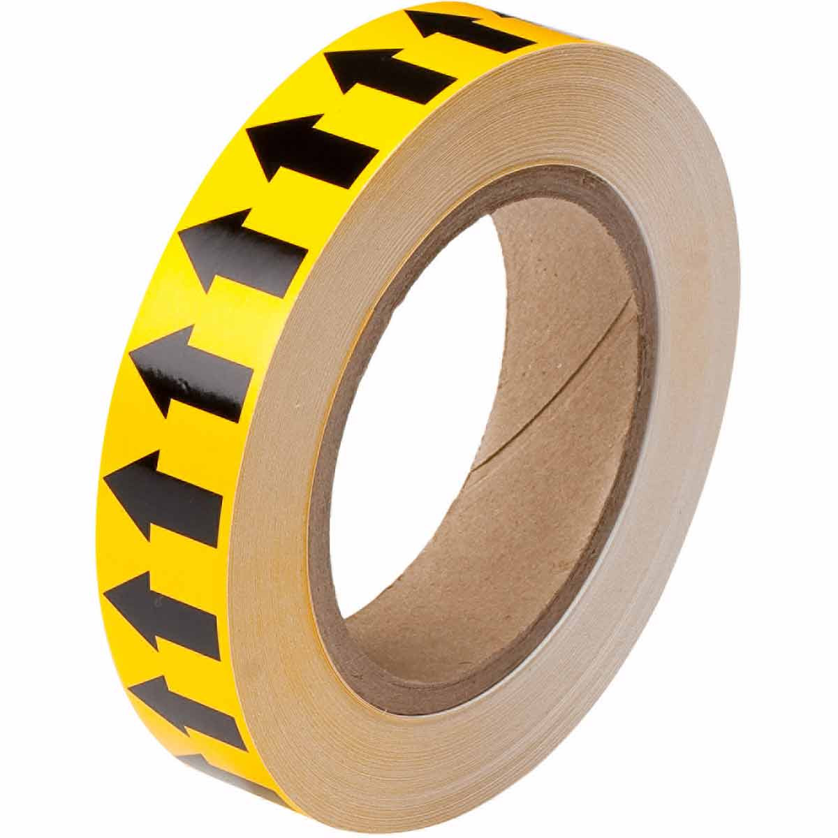 Pipe marker tape, yellow w/ black arrows