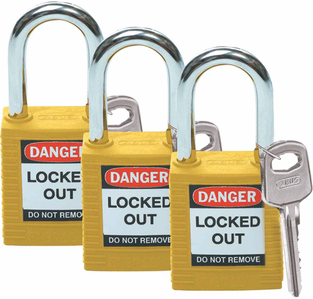 Reinforced nylon padlocks w/ 1 1/2" shackle, keyed-alike