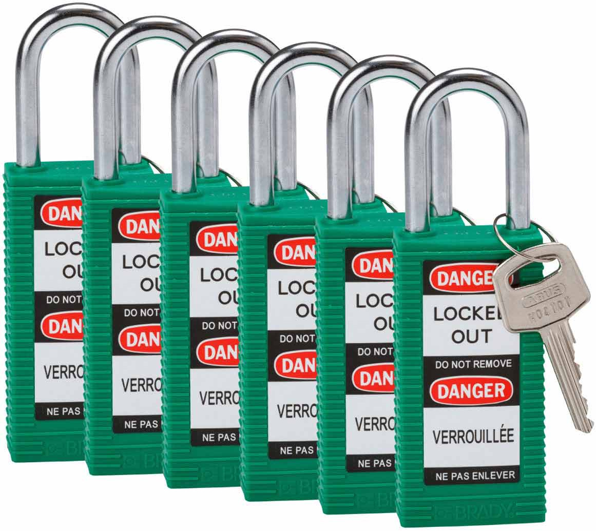 Reinforced nylon padlocks w/ 1 1/2" shackle & 3" body height