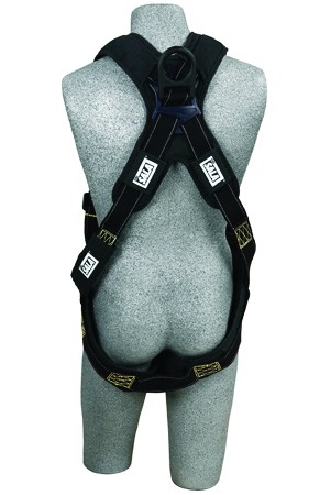 Arc flash harness w/ PVC coated back D-ring, hardware & pass-through buckle legs, torso & chest