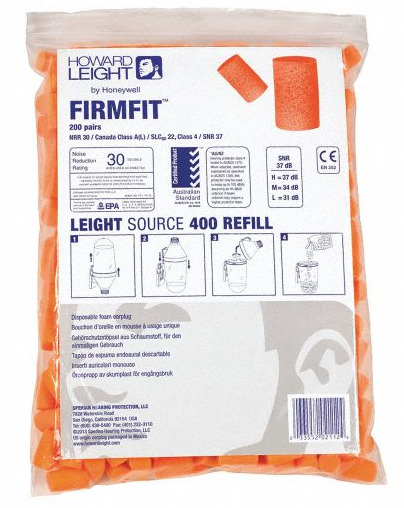 10 Zip top bags of 200 pairs of FirmFit earplugs