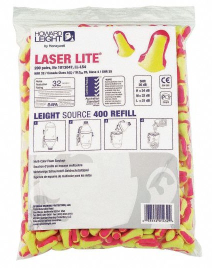 10 Zip top bags of 200 pairs of Laser Lite earplugs