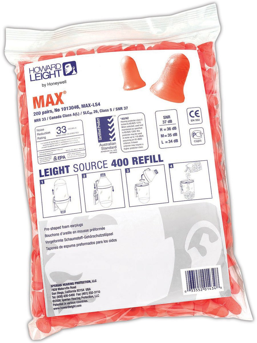 10 Zip top bags of 200 pairs of MAX earplugs
