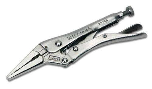 Locking pliers, long nose w/ wire cutter