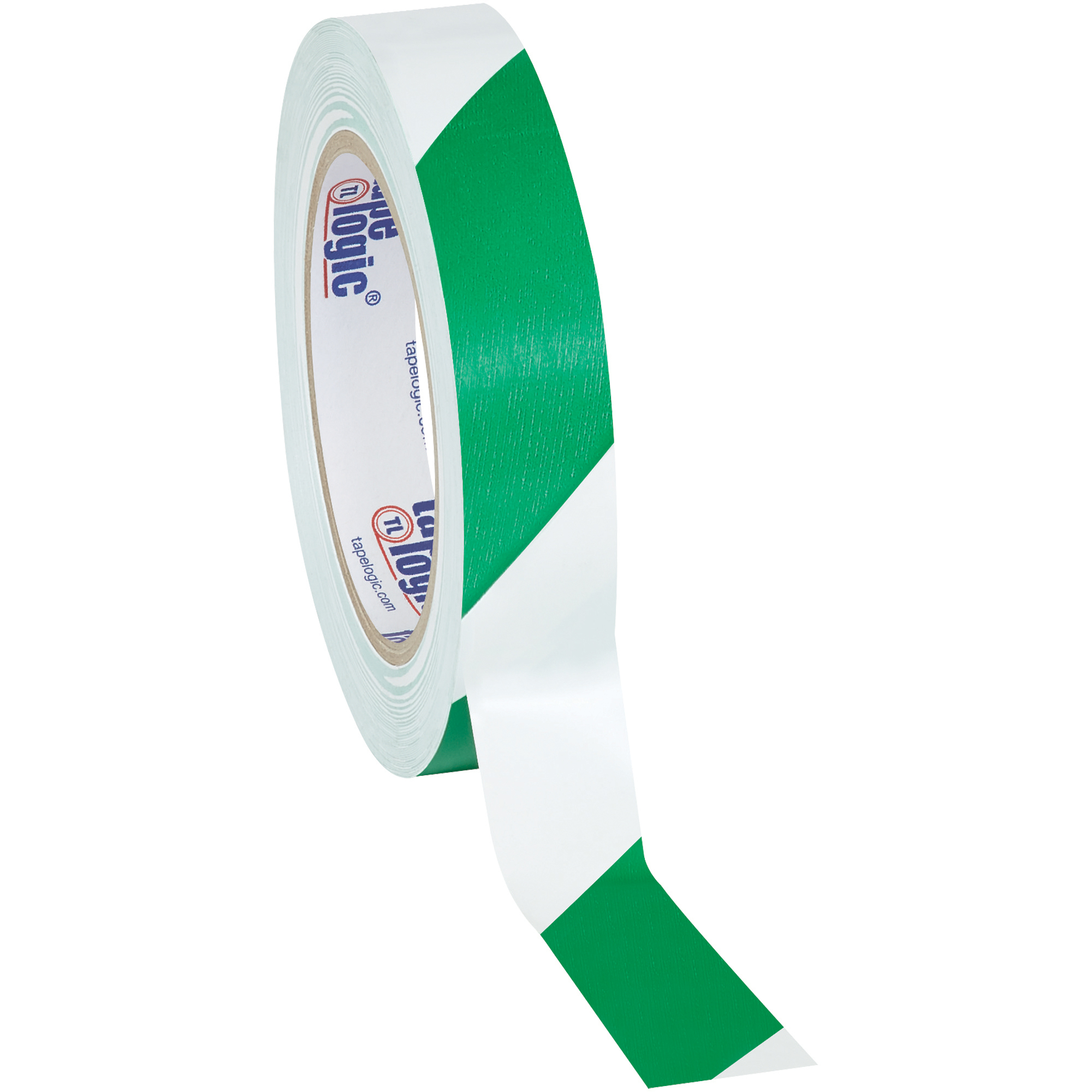 1" x 36 yds. Green/White Tape Logic® Striped Vinyl Safety Tape