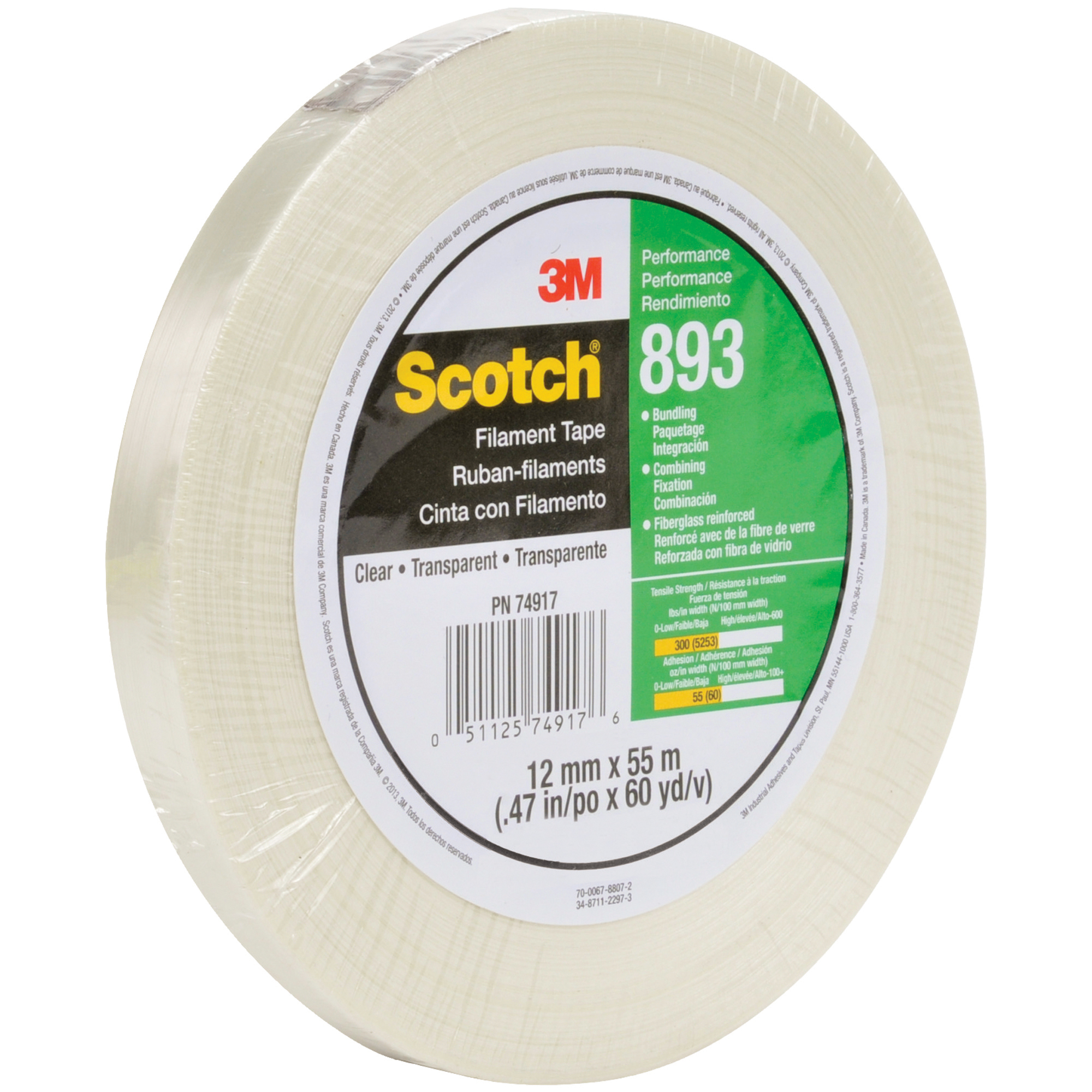 1/2" x 60 yds. (12 Pack) Scotch® Filament Tape 893