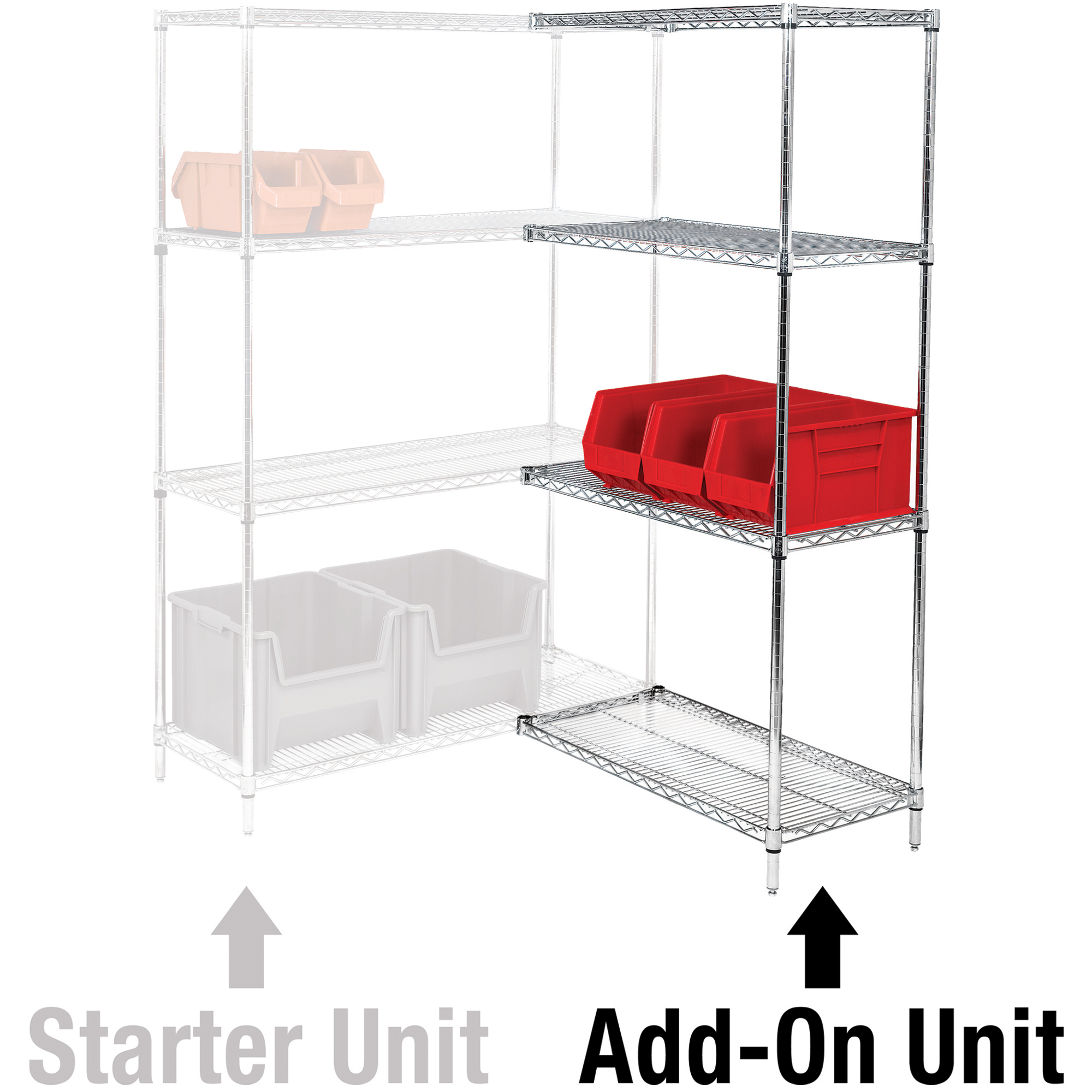72 x 18 x 74" - 4 Shelf Wire Shelving Add-On Unit